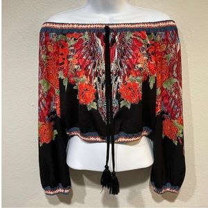 Flying Tomato XS Off Shoulder Boho Tassels Crop Top